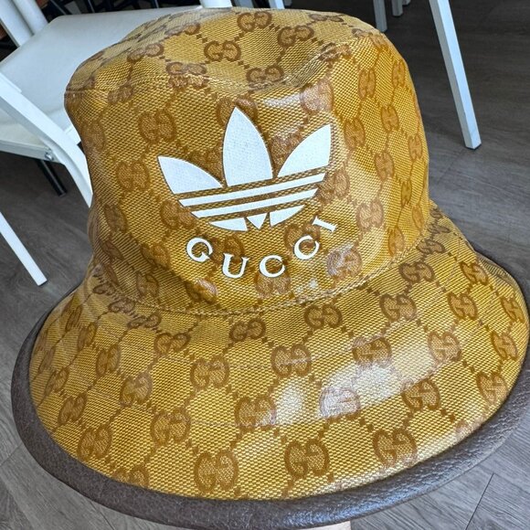 NEW Never worn Gucci x Adidas Bucket Monogram Logo Hat in Brown - Picture 5 of 10